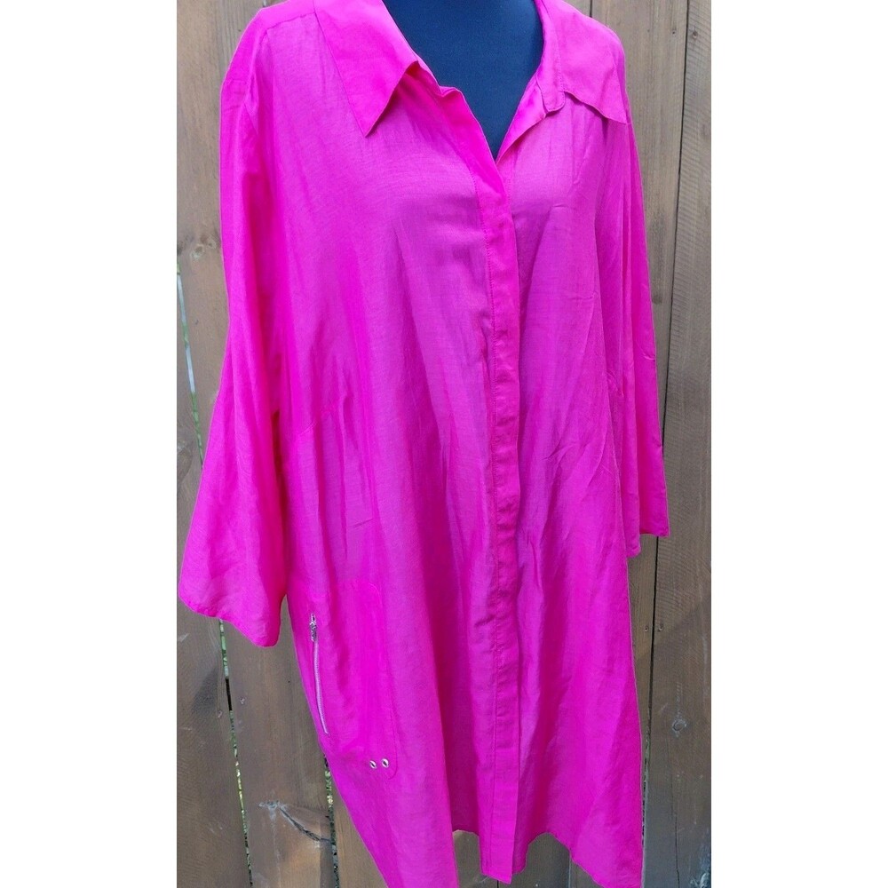 Women's Button Up Long Shirt Fushia Regular Zipper Pockets 26/28  Long Sleeve